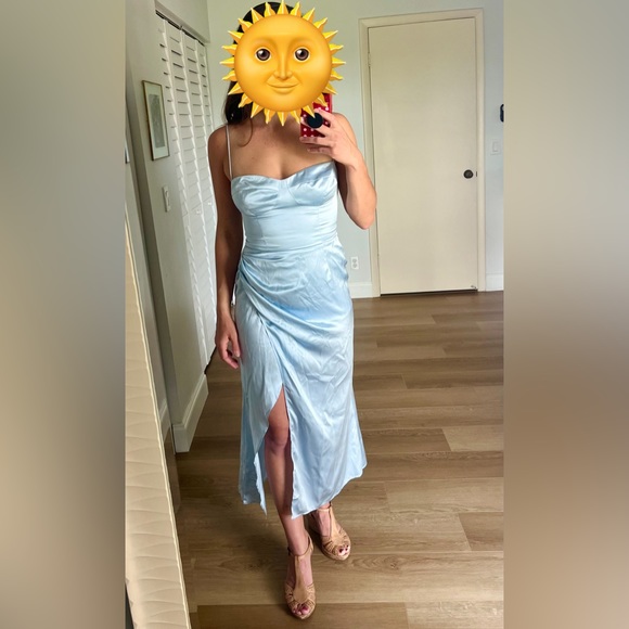 Reformation Marguerite Dress 100% Silk Tie Strap in Light Blue Women's Size 4 - Picture 12 of 13